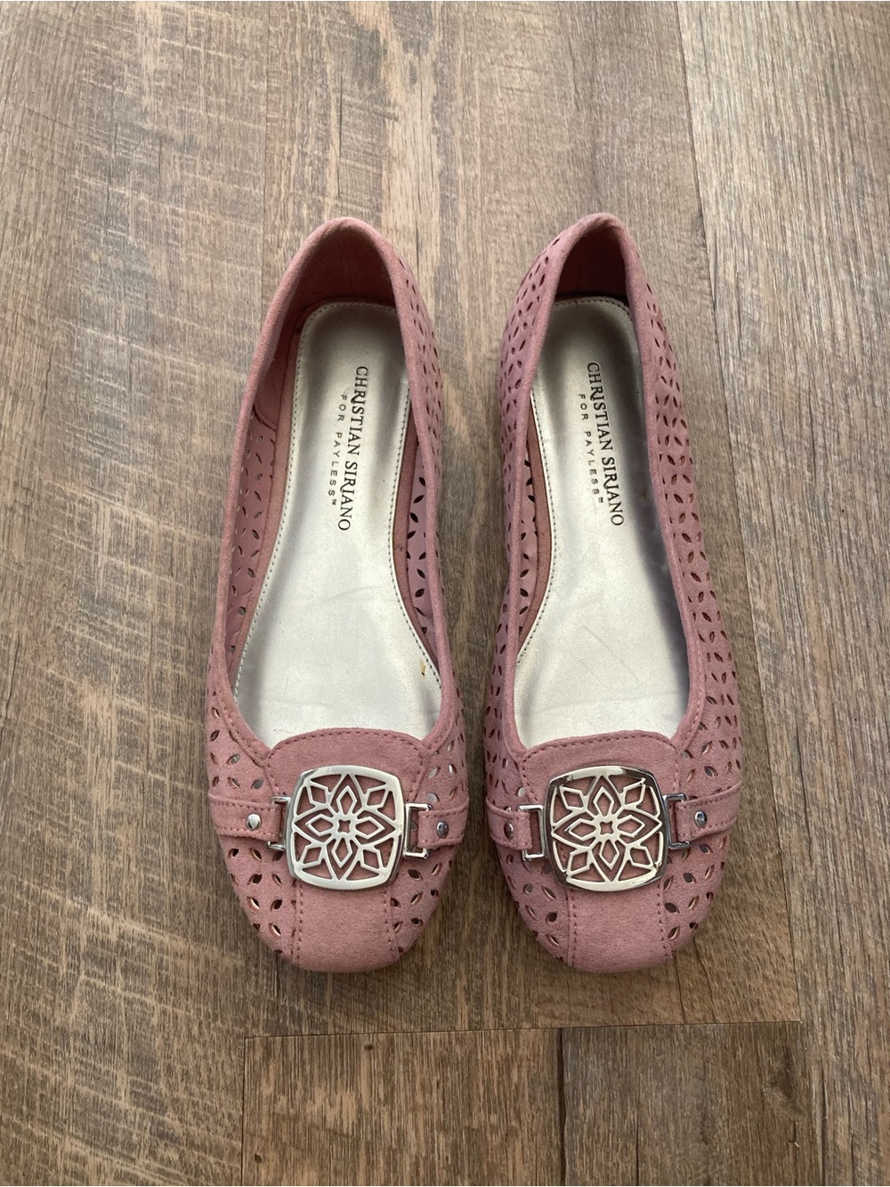 Christian Siriano | Lazer Cut Dusty Rose Flats with Silver Floral Medallion
